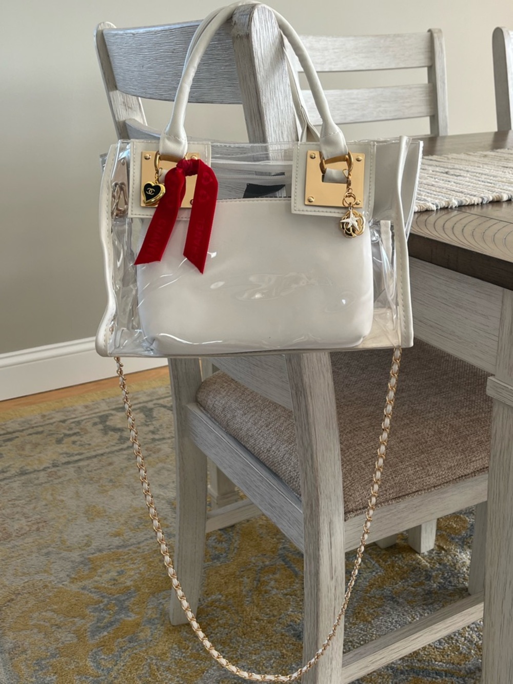 Custom Upcycled Chanel Beauté Clear Bag w Authentic Charms, Ribbon & Makeup Bag - Picture 14 of 16